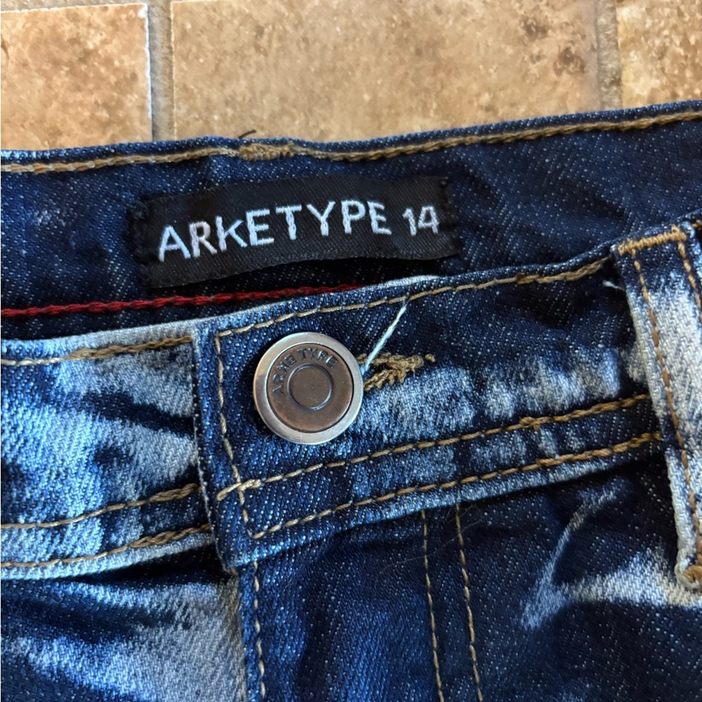 Arketype Mens Blue and White Patterned Skinny Jeans - Picture 4 of 10